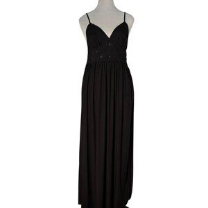 Jason Wu Black Crochet Detail Rayon Linen Spaghetti Strap Maxi Dress Size S
